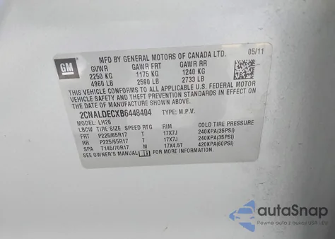 2011 Chevrolet Equinox 1Lt from USA, damaged, VIN 2CNALDECXB6448404